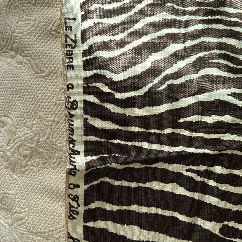 Brunschwig & Fils “Le Zebre” unused linen piece 24” x 35” brown and cream